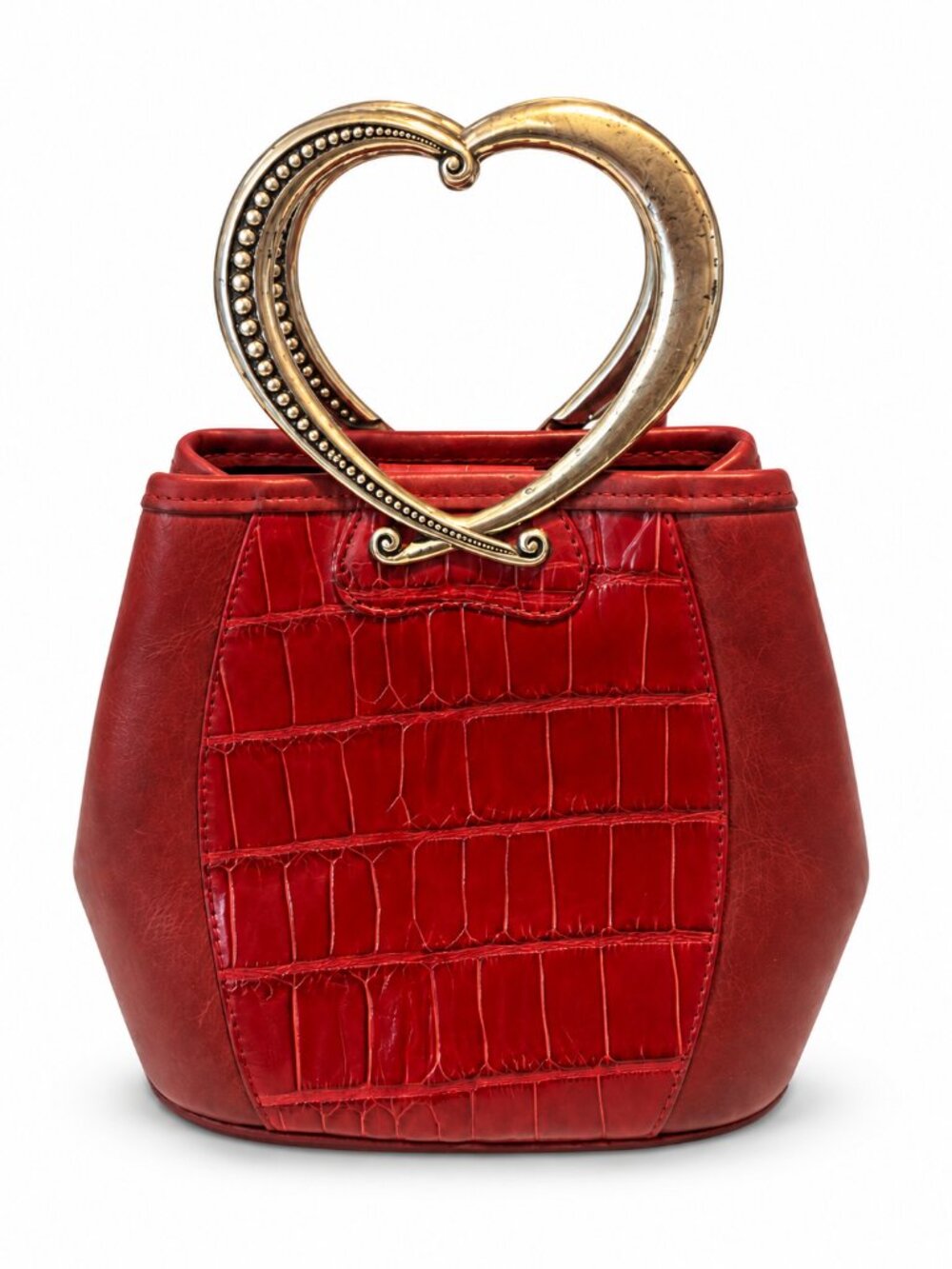 Vintage 2000 Brighton Red Leather Croc-Embossed Heart Handle Handbag